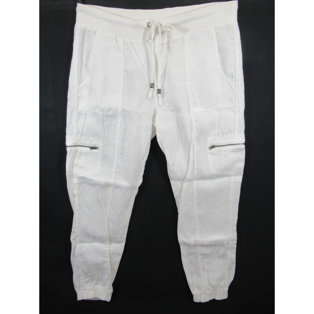 Athleta Linen Cargo Jogger Pants Women 14 White Pockets